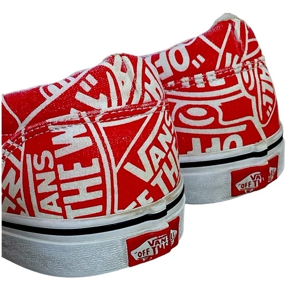 VANS Off The Wall Canvas Repeat Allover Red White Sneakers Men’s Size 9 - Picture 7 of 9